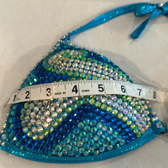 Turquoise hologram competition, figure posing suit, handmade, premade size 36B - Picture 2 of 14